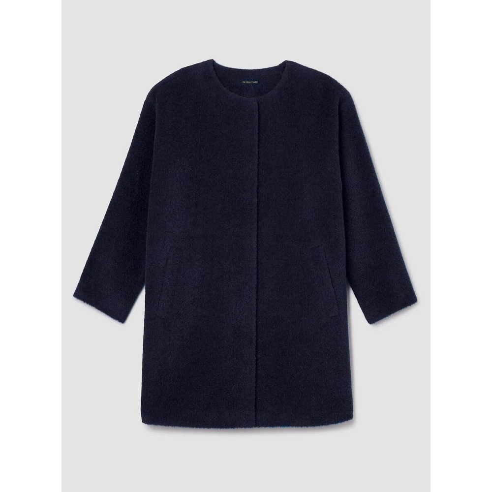 Eileen Fisher Wool Alpaca Round Neck Coat Ink Navy Blue Medium $698 jacket NWT